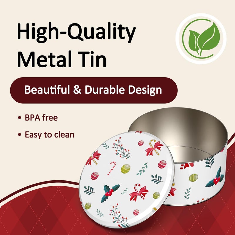 TangFee Chiristmas ornament Style Cookie Tin, 6Packs Metal Round Cookies Containers, Tin with Lid for Xmas, Multicolor 16.5 * 16.5 * 8.5Cm - Image 3